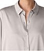Eileen Fisher Satin Classic Collar Long Sleeve Button Front Shirt, Color:Chalk - Image 3