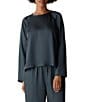 Eileen Fisher Satin Shimmer Round Neck Long Raglan Sleeve Top - Image 4
