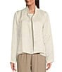 Color:Ivory - Image 1 - Satin Woven Stand Collar Long Sleeve Easy Fit Jacket