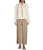 Color:Ivory - Image 3 - Satin Woven Stand Collar Long Sleeve Easy Fit Jacket