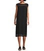 Eileen Fisher Sheer Silk Georgette Boat Neck Sleeveless Midi Dress, Color:Black - Image 1