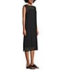 Eileen Fisher Sheer Silk Georgette Boat Neck Sleeveless Midi Dress, Color:Black - Image 3