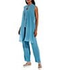Color:River - Image 6 - Sheer Silk Georgette Crepe Mandarin Collar Sleeveless Long Shirt