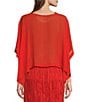 Color:Flame - Image 2 - Sheer Silk Georgette Round Neck Elbow Sleeve Cropped Poncho