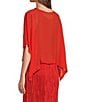 Color:Flame - Image 4 - Sheer Silk Georgette Round Neck Elbow Sleeve Cropped Poncho