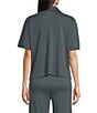 Eileen Fisher Organic Cotton Short Sleeve Interlock Knit Notch Collar Sleep Top, Color:Eucalyptus - Image 2