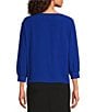 Eileen Fisher Silk Georgette Crepe Boat Neck 3/4 Sleeve Top, Color:Lapis - Image 2