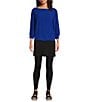 Eileen Fisher Silk Georgette Crepe Boat Neck 3/4 Sleeve Top, Color:Lapis - Image 3