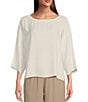 Color:Ivory - Image 1 - Silk Georgette Crepe Boat Neck 3/4 Sleeve Tunic