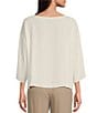Color:Ivory - Image 2 - Silk Georgette Crepe Boat Neck 3/4 Sleeve Tunic