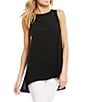 Color:Black - Image 1 - Silk Georgette Crepe Boat Neck Sleeveless Tunic