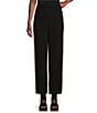 Color:Black - Image 1 - Silk Georgette Crepe Elastic Waisted Wide-Leg Pull-On Ankle Pants