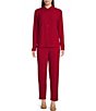 Color:Ruby - Image 3 - Silk Georgette Crepe High Waisted Tapered Leg Pull-On Pants