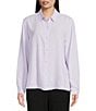 Color:Wisterisa - Image 1 - Silk Georgette Crepe Point Collar Long Sleeve Button-Front Shirt