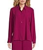 Color:Rhapsody - Image 1 - Silk Georgette Crepe Point Collar Long Sleeve Button-Front Shirt