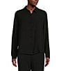 Eileen Fisher Silk Georgette Crepe Point Collar Long Sleeve Button-Front Shirt, Color:Black - Image 1