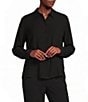 Eileen Fisher Silk Georgette Crepe Point Collar Long Sleeve Button-Front Shirt - Image 1