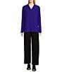 Color:Blue Violet - Image 3 - Silk Georgette Crepe V-Neck Long Sleeve Side Slit Long Top