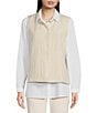 Color:Bone - Image 4 - Silk Habutai Banded Neck Sleeveless Pocketed Vest