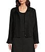 Eileen Fisher Silk Linen-Blend Stand Collar Long Sleeve Pocketed Boxy Fit Jacket, Color:Black - Image 1