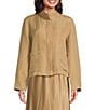 Eileen Fisher Silk Linen-Blend Stand Collar Long Sleeve Pocketed Boxy Fit Jacket, Color:Biscuit - Image 2