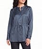 Eileen Fisher Silk Twill Mandarin Collar Long Sleeve Button-Front Shirt - Image 1