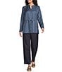 Eileen Fisher Silk Twill Mandarin Collar Long Sleeve Button-Front Shirt - Image 3