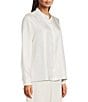 Eileen Fisher Silk Twill Mandarin Collar Long Sleeve Button Front Top, Color:Soft White - Image 3