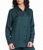 Eileen Fisher Silk Twill Point Collar Long Sleeve Button-Front Shirt - Image 1