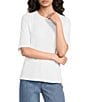 Eileen Fisher Stretch Jersey Crew Neck Elbow Sleeve Tee - Image 1
