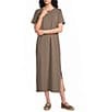 Eileen Fisher Stretch Jersey Crew Neck Short Sleeve Dress - Image 1