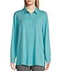 Color:Glacier - Image 1 - Stretch Jersey Knit Point Collar Long Sleeve Button-Front Shirt