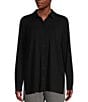 Color:Black - Image 1 - Stretch Jersey Knit Point Collar Long Sleeve Button-Front Shirt