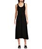 Color:Black - Image 1 - Stretch Jersey Knit Scoop Neck Sleeveless Drawstring Racerback A-Line Midi Dress