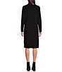 Color:Black - Image 2 - Stretch Jersey Knit Scrunch Neck Long Sleeve Shift Dress