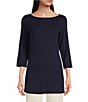Color:Midnight - Image 1 - Stretch Knit Jersey Boat Neck 3/4 Sleeve Tunic