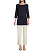 Color:Midnight - Image 3 - Stretch Knit Jersey Boat Neck 3/4 Sleeve Tunic