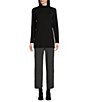 Color:Black - Image 3 - Stretch Knit Jersey Scrunch Mock Neck Long Sleeve Tunic