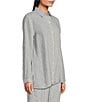 Color:White/Black - Image 3 - Striped Crinkle Organic Linen Point Collar Long Sleeve High-Low Hem Button-Front Shirt
