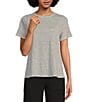 Eileen Fisher Striped Organic Linen Jersey Crew Neck Short Sleeve Tee, Color:White/Blue - Image 1