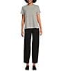 Eileen Fisher Striped Organic Linen Jersey Crew Neck Short Sleeve Tee, Color:White/Blue - Image 3