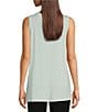 Color:Clearwater - Image 2 - Tencel Fine Stretch Jersey Knit Sleeveless Crew Neck Side Slit Shell Top