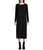 Color:Black - Image 1 - Tencel Jersey Knit Jewel Neck Long Sleeve Midi Shift Dress