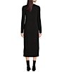Color:Black - Image 2 - Tencel Jersey Knit Jewel Neck Long Sleeve Midi Shift Dress