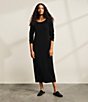 Color:Black - Image 3 - Tencel Jersey Knit Jewel Neck Long Sleeve Midi Shift Dress