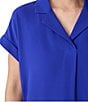 Eileen Fisher Textured Matte Jersey Knit Notch Collar Cap Sleeve Top, Color:Royal - Image 3