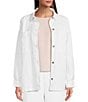 Color:White - Image 1 - Textured Organic Cotton Point Collar Long Sleeve Button-Front Boxy Jacket