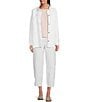 Color:White - Image 3 - Textured Organic Cotton Point Collar Long Sleeve Button-Front Boxy Jacket