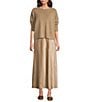 Eileen Fisher Textured Satin Elastic Waist Bias Maxi Skirt, Color:Biscuit - Image 3