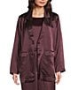 Eileen Fisher Textured Satin Notch Lapel Long Sleeve Flap Pocket Button Front Blazer, Color:Wine - Image 2